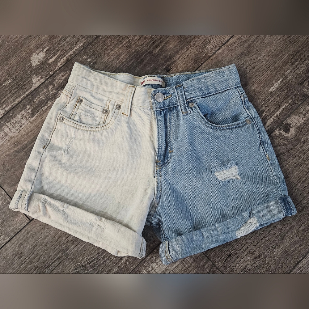LEVIS Denim Split Light Wash White 501 Girlfriend Short Size Girls 14